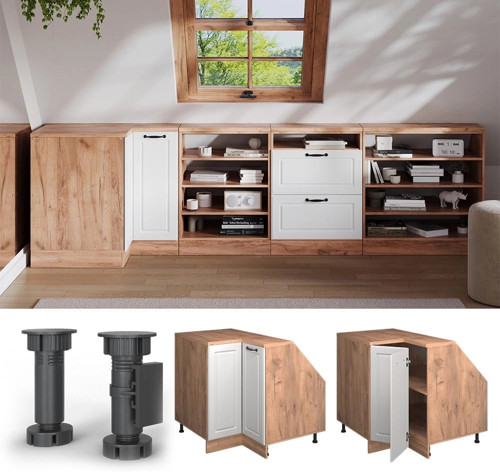 Mobile sottotetto Mobile angolare Rion, Bianco casa di campagna, 75.6 x 81.6 cm con 1 porta, carcassa dell’armadio profondità 60 cm, adatto per il salvaspazio sotto tetti spioventi