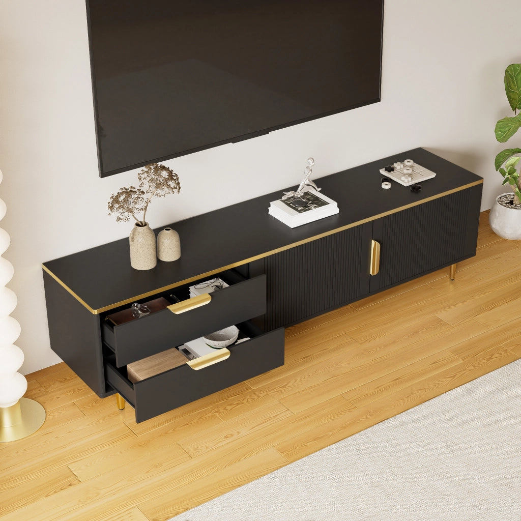 Cassettiera per TV nera; in MDF e truciolare; lunghezza 170 cm