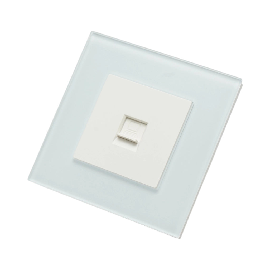 Presa internet CAT6 RJ45, cornice in vetro bianco 86x86mm