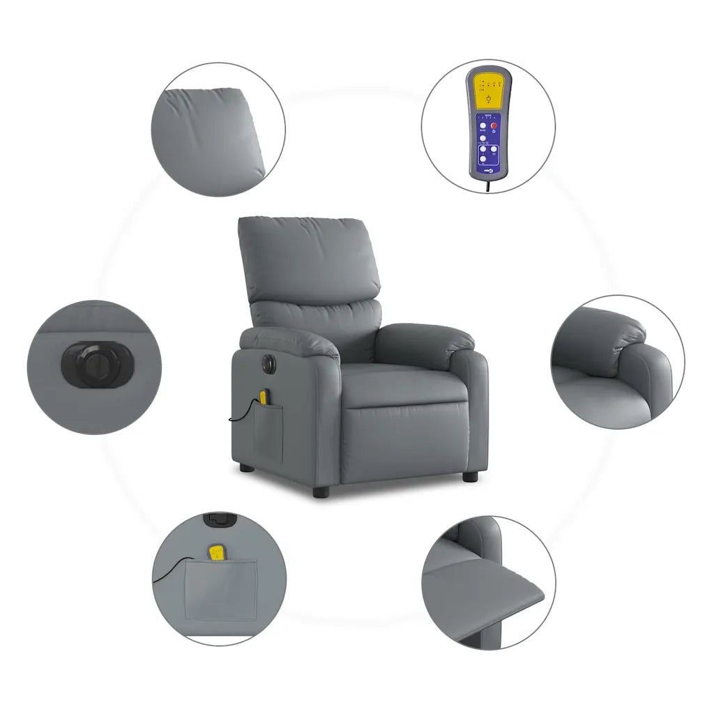 Poltrona Massaggiante | Sedia Relax Elettrica Reclinabile Grigio Similpelle