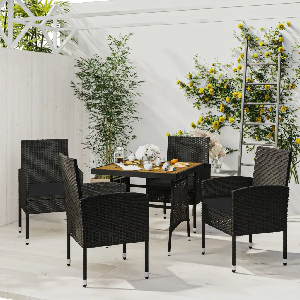 Set da Pranzo per Giardino 5 pz in Polyrattan Nero 3120091