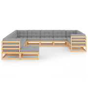 Set Divani Giardino 12 pz con Cuscini in Legno Massello di Pino 3077104