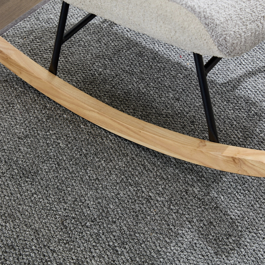 Poltrona a dondolo con poggiapiedi - imbottita e con schienale removibile - in tessuto - beige e blu - 122 × 68 × 91 cm