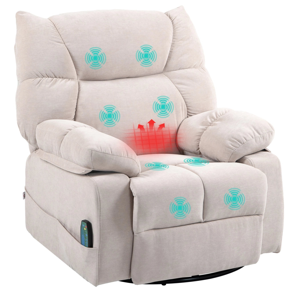Poltrona Reclinabile Massaggiante con Poggiapiedi e Riscaldamento ¨C Zephmum ¨C Beige