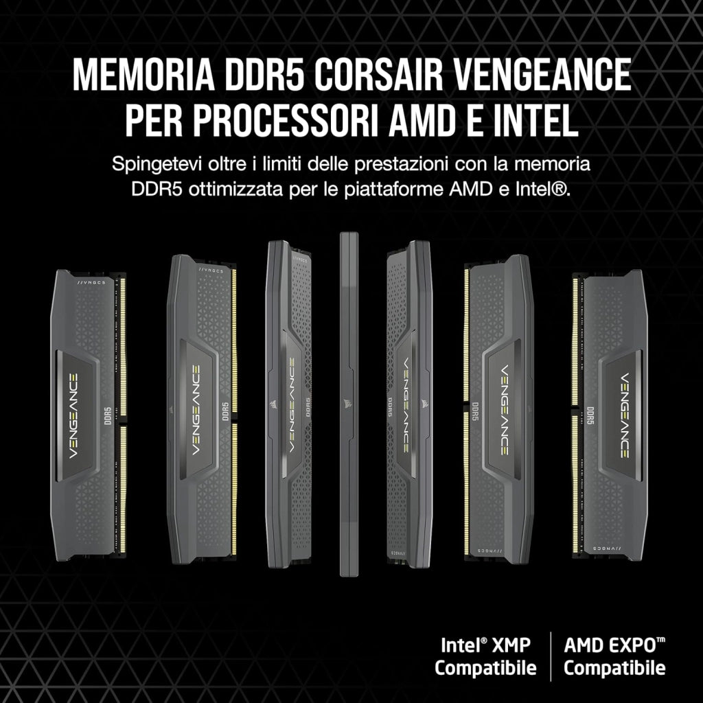 CORSAIR VENGEANCE DDR5 32GB (2x16GB) DDR5 6000MHz CL36 AMD EXPO Intel XMP iCUE Memoria Compatibile per Computer - Grigio (CMK32GX5M2E6000Z36)