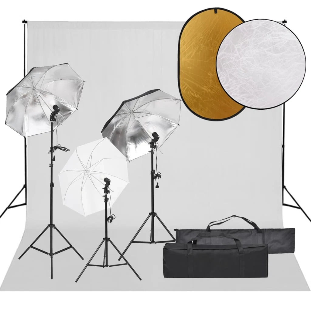 Kit per studio fotografico con illuminazione fondale e riflettore nero 02_0042453
