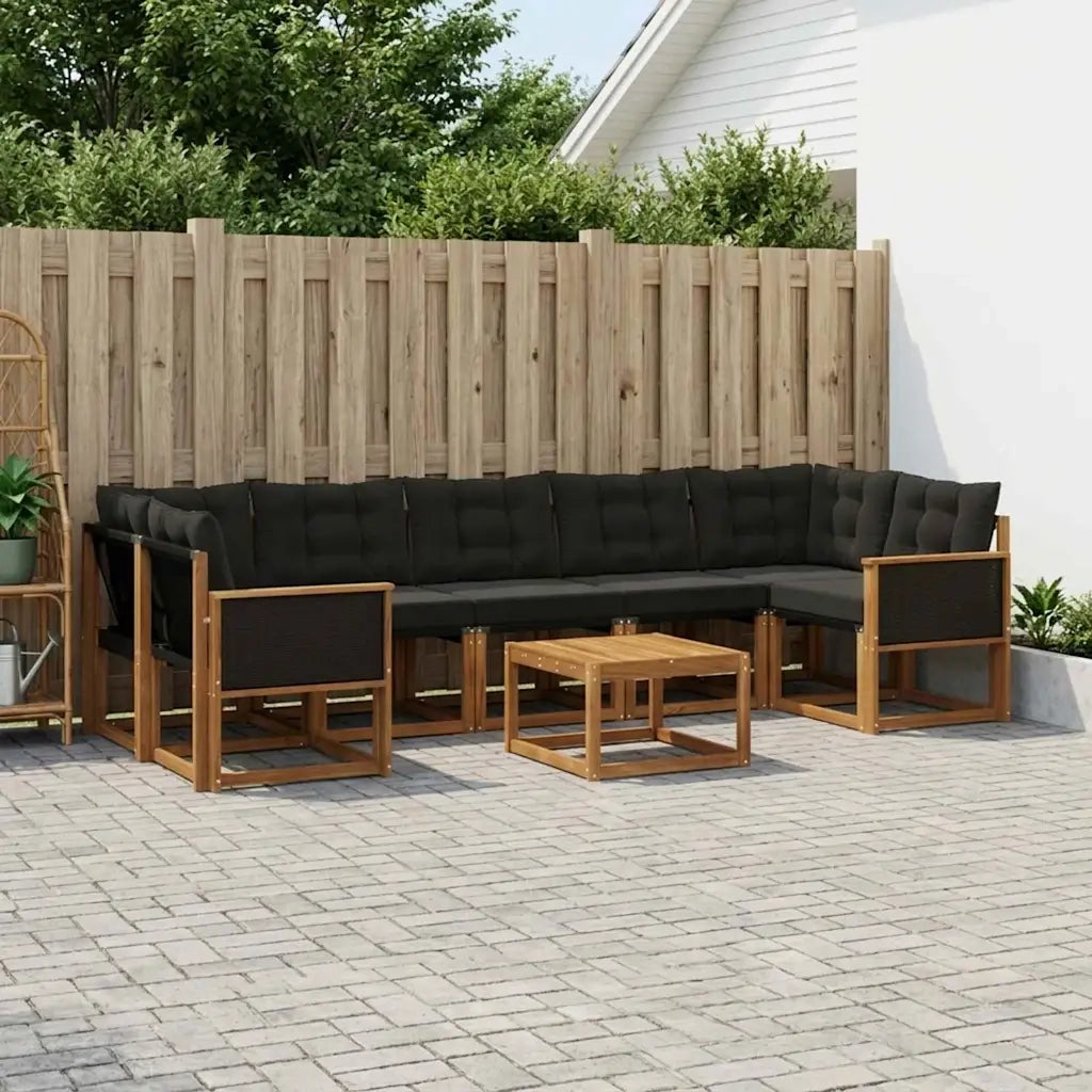 Set di divani da esterno con cuscino 8 pcs Naturale e Nero 3381832