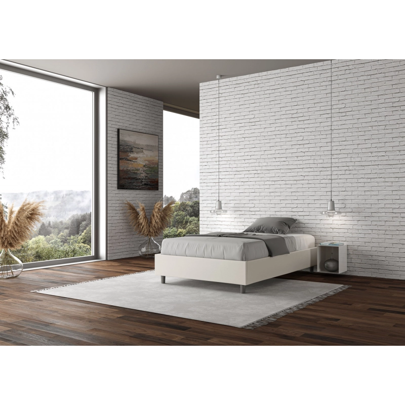 Letto Sommier imbottito Matrimoniale francese 140x200 cm Azelia - Bianco,Similpelle,Con rete