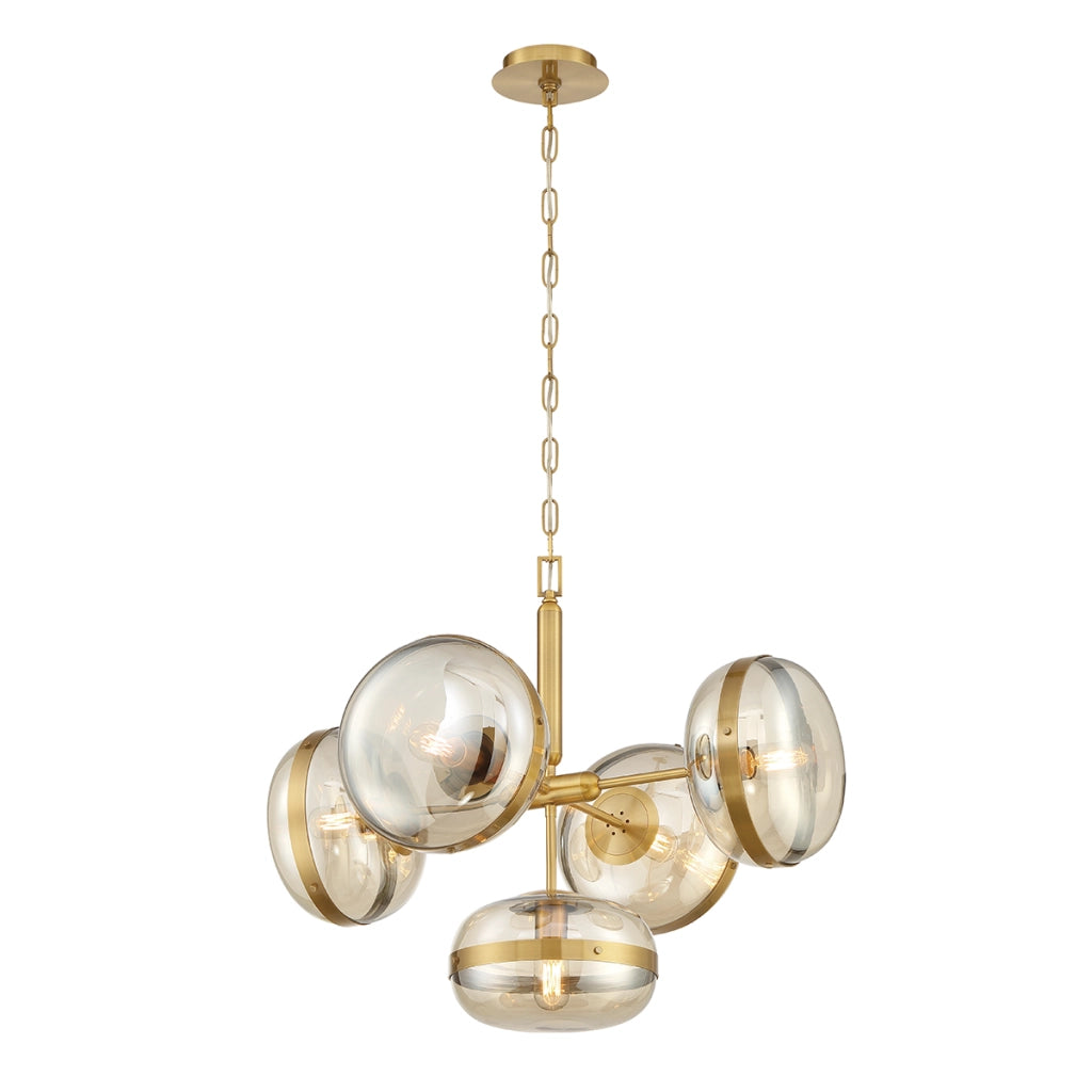 Lampada a sospensione Nottingham ottone 5 luci ambra