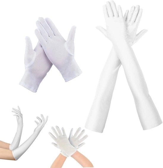 Avvolte da sera per donne - Maniche classiche in seta per opera, stile anni '20, eleganti maniche lunghe e corte, bianche, 54 cm e 21 cm, ideali per occasioni speciali e feste