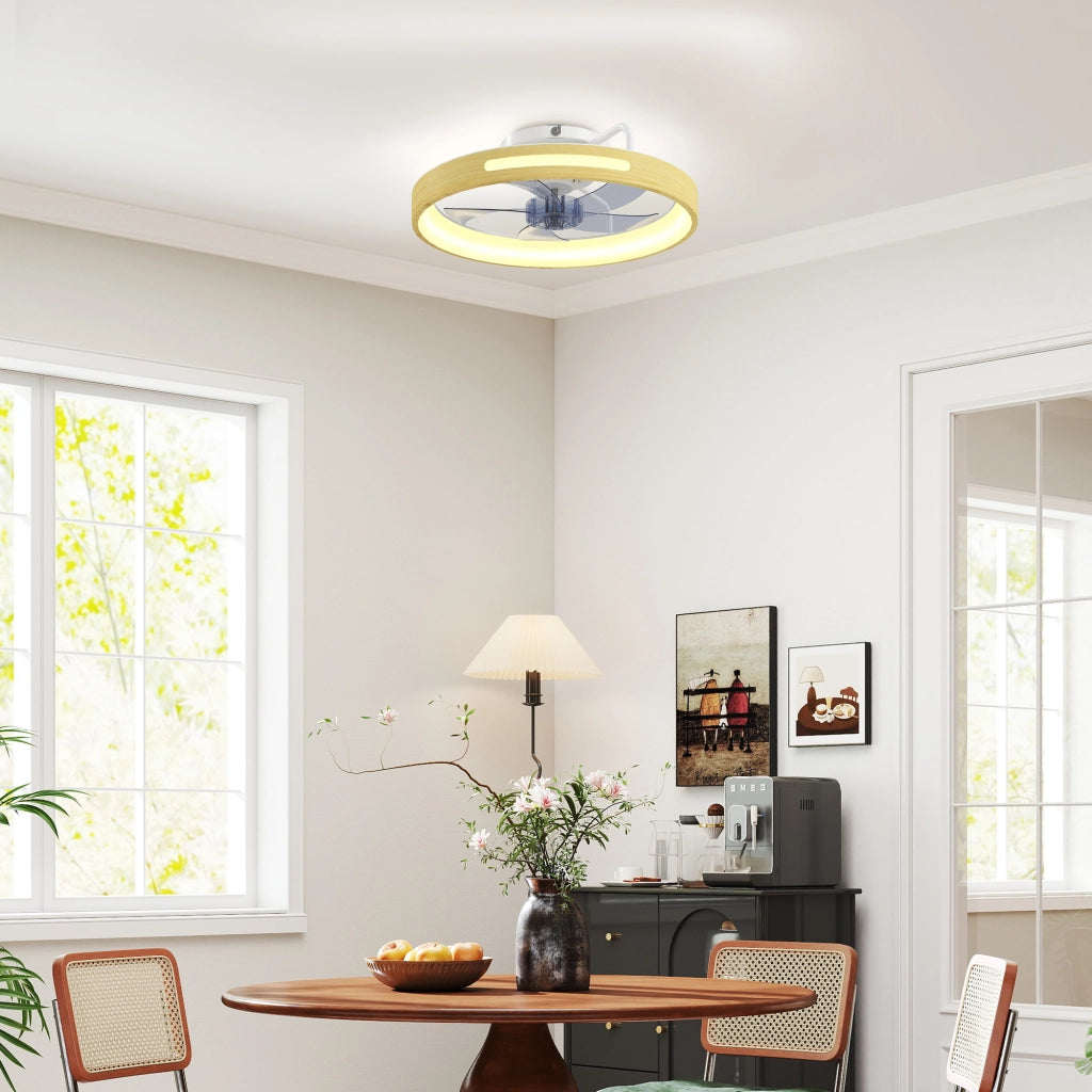Ventilatore da soffitto con luce LED e telecomando ¨C Xylo ¨C 49cm, 3 temperature colore, finitura legno naturale
