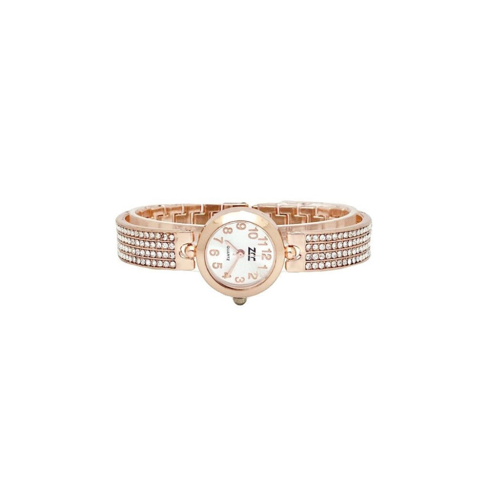 Trade Shop - Orologio Da Polso Donna Elegante Oro Rosa Con Cristalli Quadrante Oro Rosa 23 Mm -