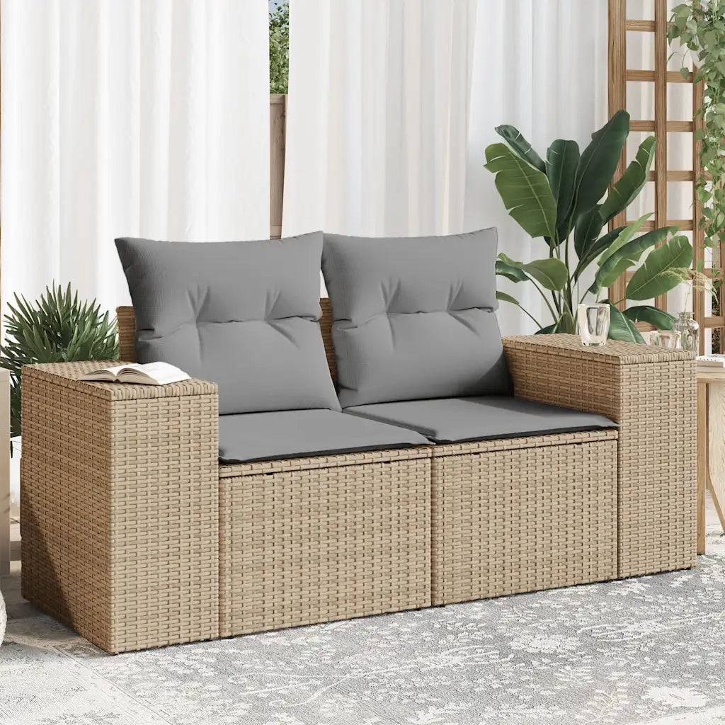Divano da Giardino con Cuscini a 2 Posti-Sofa da Giardino-Divano da esterno Beige in Polyrattan 395273