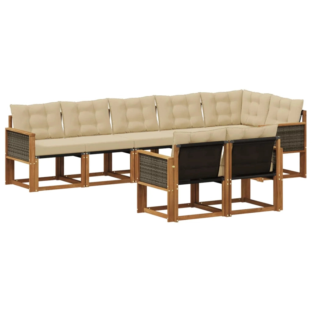 Set di divani da esterno con cuscino 8 pcs Naturale e Beige