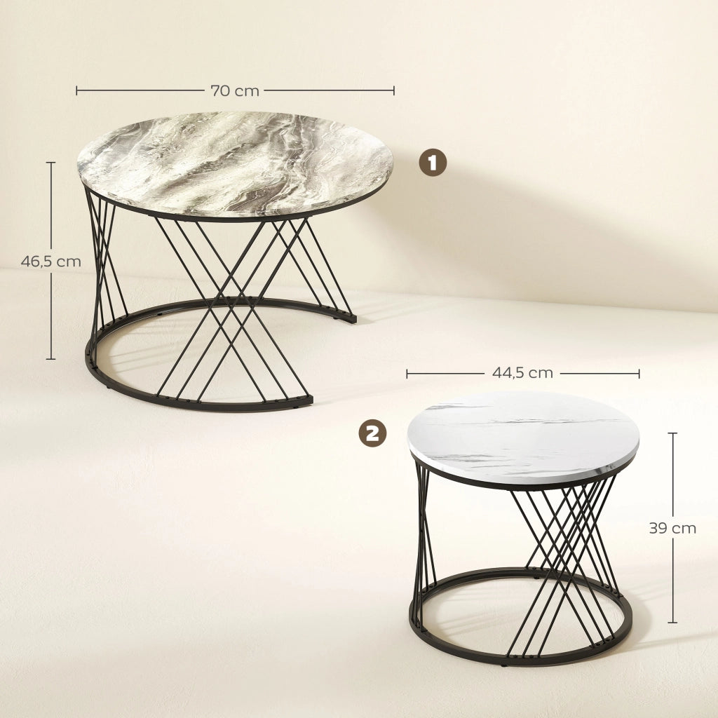 Tavolino da caff¨¨ rotondo ¨C zephmum ¨C effetto marmo, metallo, grigio e bianco, ? 70/44,5 cm
