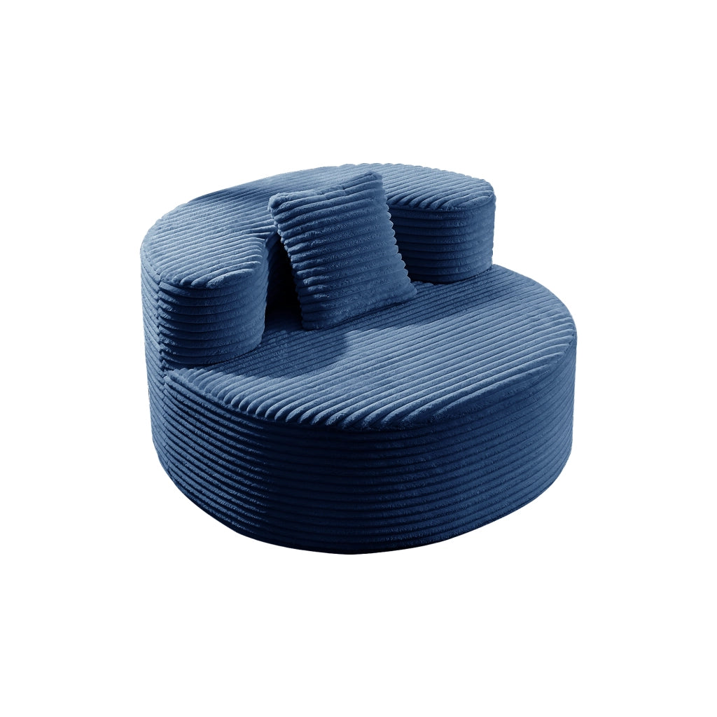 Poltrona pouf con cuscino e imbottitura in schiuma in tessuto a coste blu 112×105×59 cm