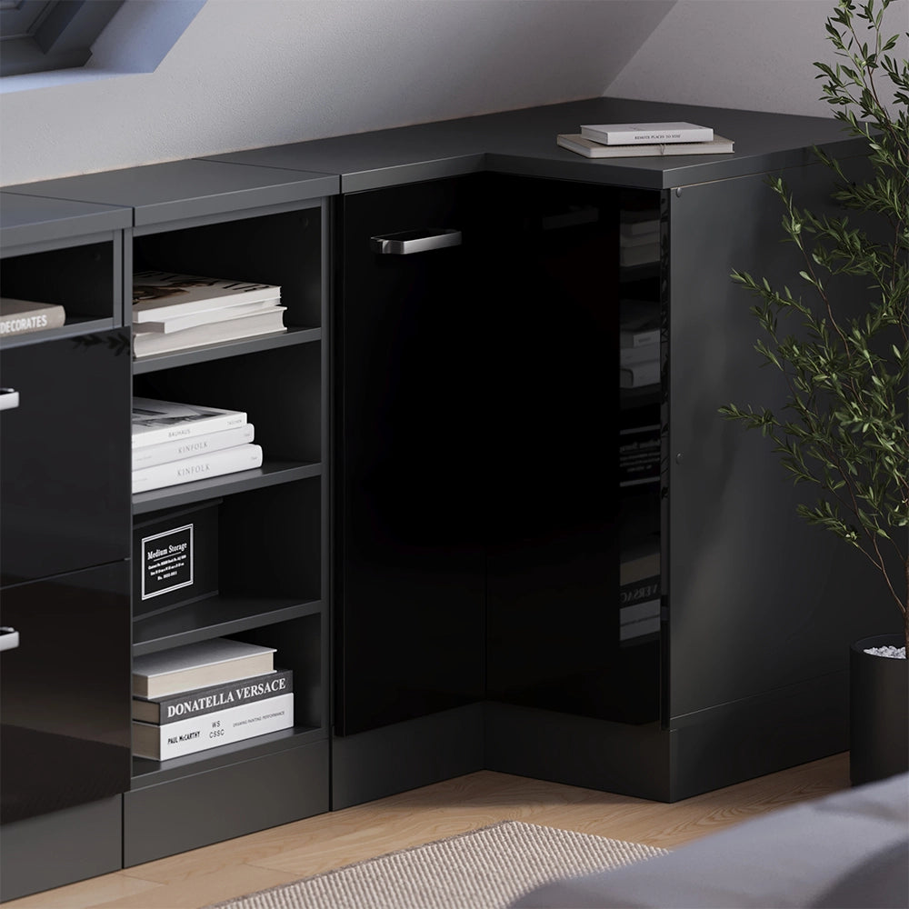 Mobile cucina angolare per sottotetto R-Line Nero lucido/Antracite 75.6 cm con 1 porta, carcassa dell’armadio profondità 60 cm Vicco