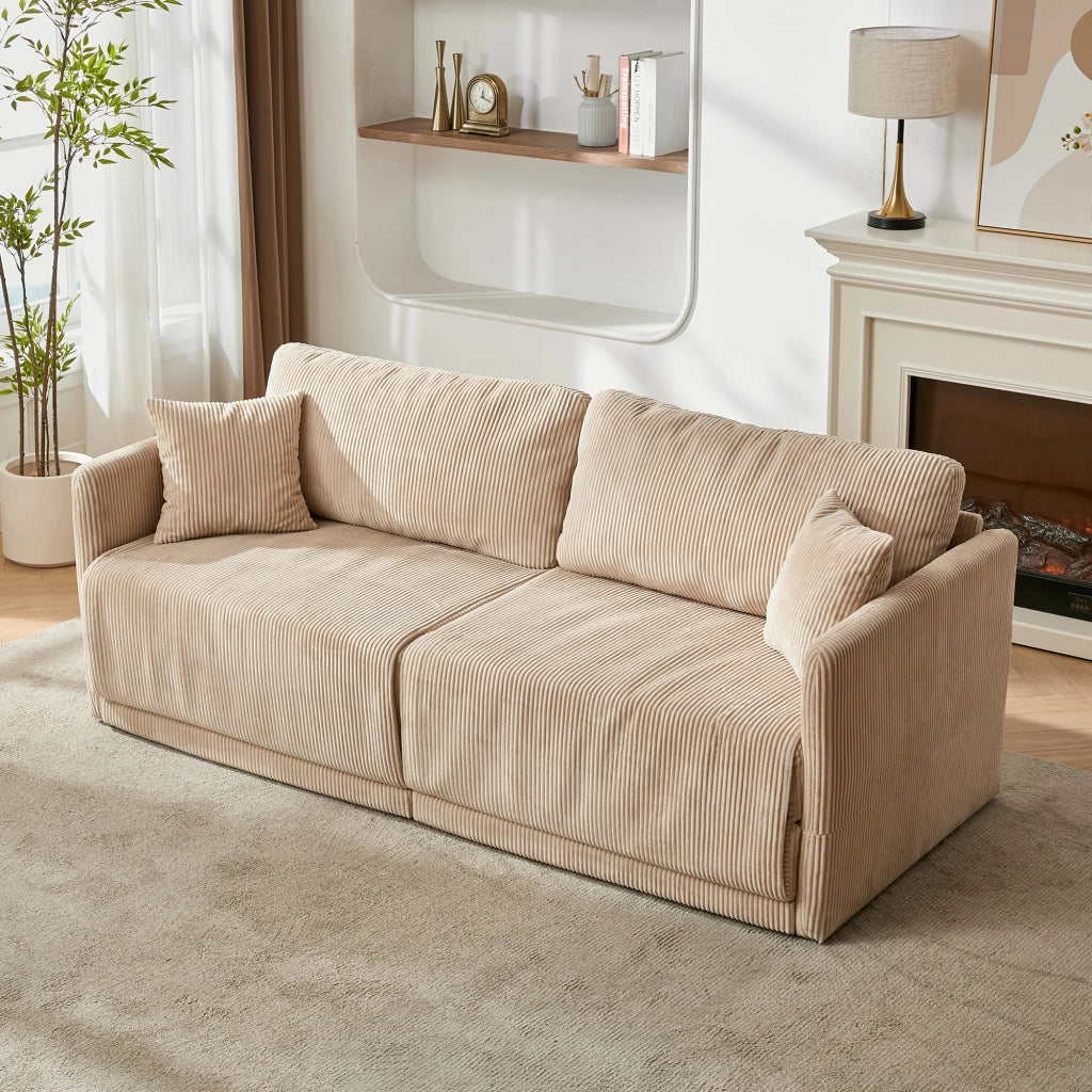 Divano convertibile in tessuto con funzione letto e cuscini imbottiti per soggiorno ufficio e studio beige