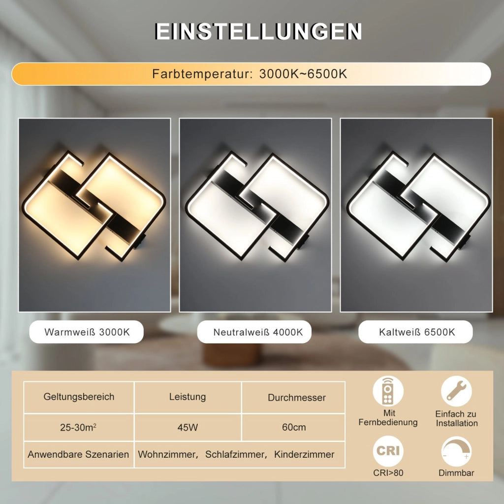 ZMH Lampada da soffitto LED dimmerabile, Lampada da soffitto per soggiorno con telecomando 46 W design moderno