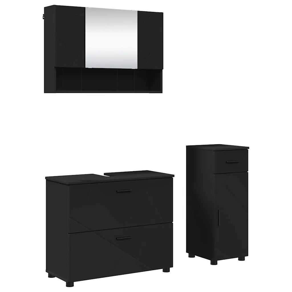 Set di mobili per il bagno con cassetto con porta 3 pcs Nero 3393034