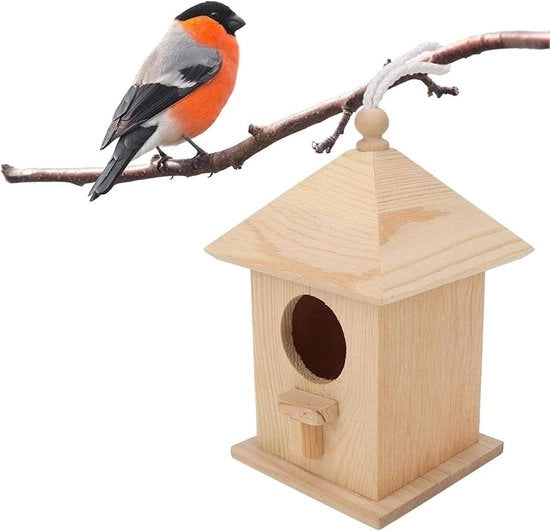 Casa per uccelli in legno per piccoli uccelli - Costruire una gabbia per uccelli o decorazione - Esposizione naturale in legno con codice prodotto 12345, modello HVL-01, dimensioni 20x15x10 cm, peso 0,5 kg, materiale legno naturale.