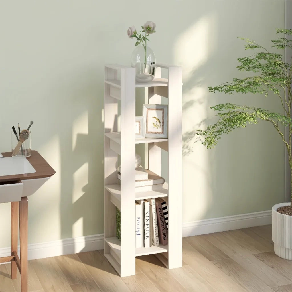 Libreria/Divisorio Bianco 41x35x125cm in Legno Massello di Pino 813865