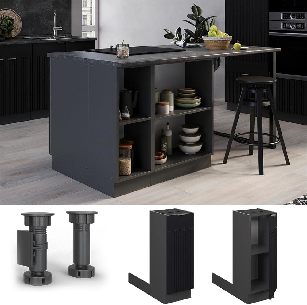 Isola cucina Fame-Line, Nero a righe, 30 cm senza piano di lavoro