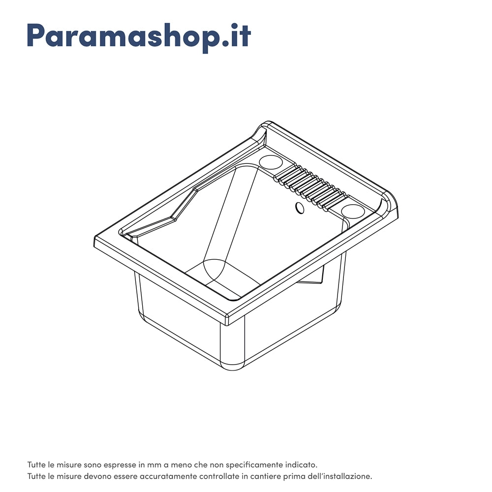 Mobile lavatoio per interni 45x60 cm bianco-vasca e asse in PP, sifone e troppopieno | Pratika