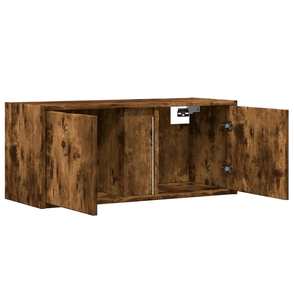 Mobile TV a Parete con Luci LED Rovere Fumo 80x31x35 cm