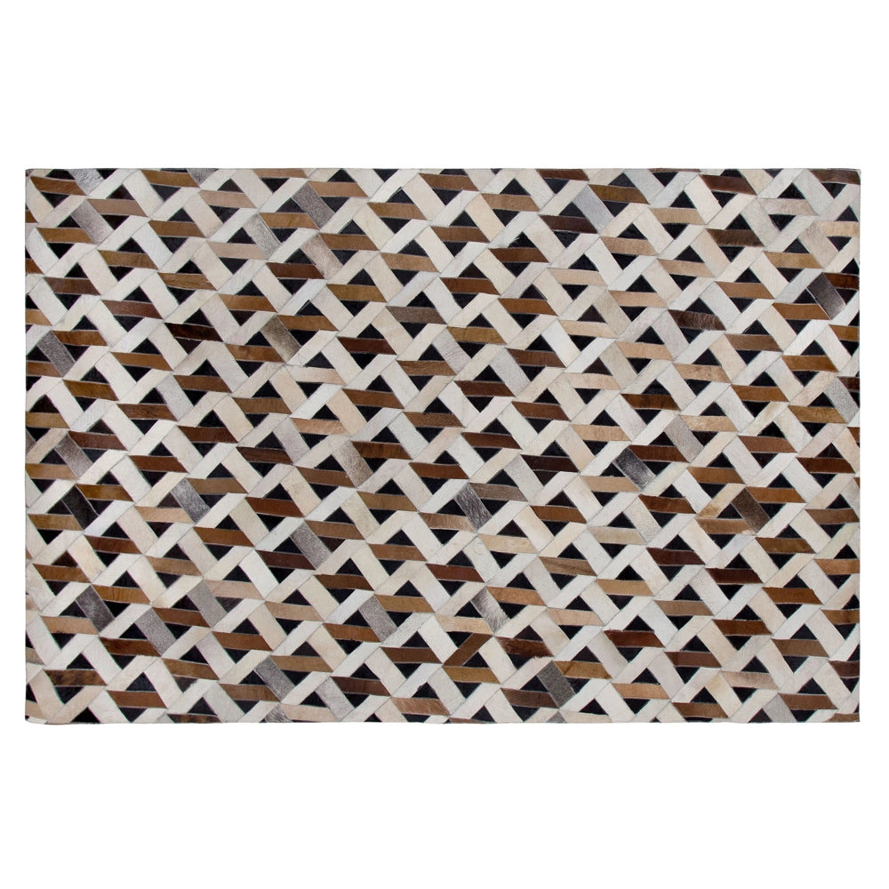 Tappeto tappetino Tappeto Pelle Marrone e Grigio Motivo Geometrico 140 x 200 cm Rustic Boho