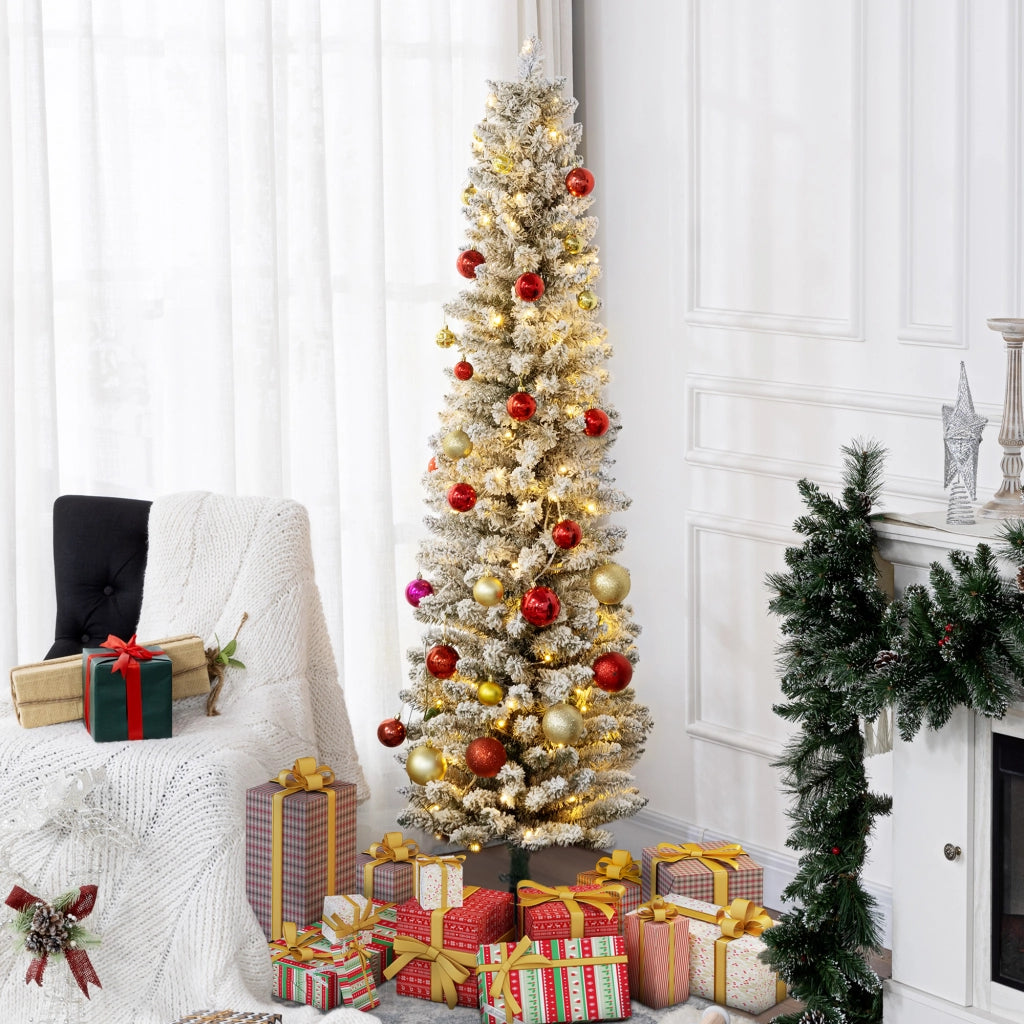 Albero di Natale Innevato ¨C zephmum ¨C Verde, Plastica e Metallo, 329 Rami, Luci LED, ?52x180 cm