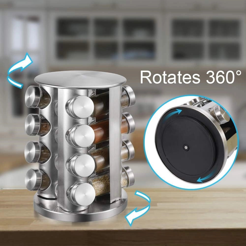 Trade Shop - Porta Spezie Girevole A 360° In Acciaio Con 16 Barattoli In Vetro Design Compatto Moderno -