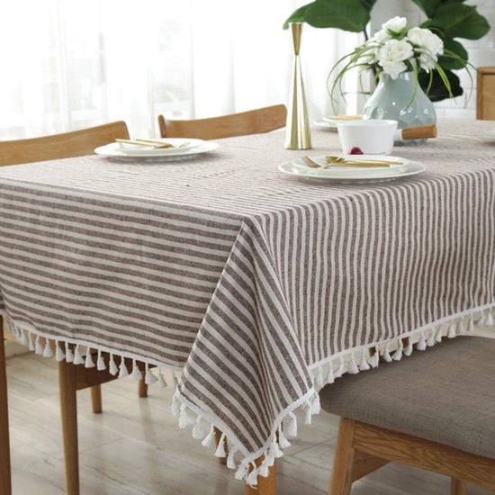 Tavolo coperto di stoffa di cotone e lino a strisce con pennarelli - Copertura tavolo impermeabile - Tavolo coperto rettangolare - Disponibile in diverse misure - Adatto come decorazione per tavolo in cucina e sala da pranzo (140 x 140 cm)