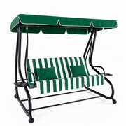 Dondolo 3 Posti Reclinabile Madeira Tettuccio Parasole Regolabile Cuscini Imbottiti Diventa Letto Struttura Robusta In Acciaio Verniciato Giardino Esterno Balcone Terrazzo 200 x 120 x 160 cm Verde E Bianco