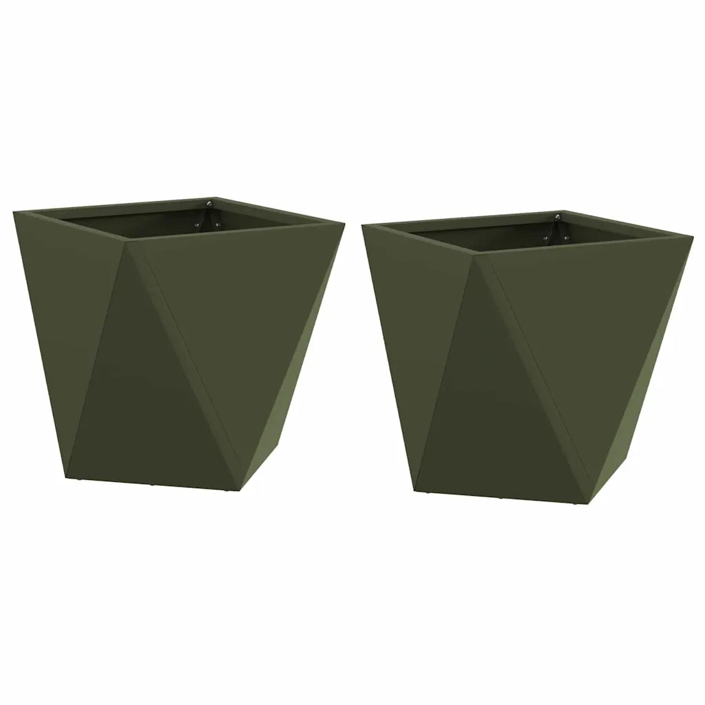 2 pz Fioriera | Cassetta per fiori | Vaso Verde oliva 30 x 30 x 30 cm Acciaio