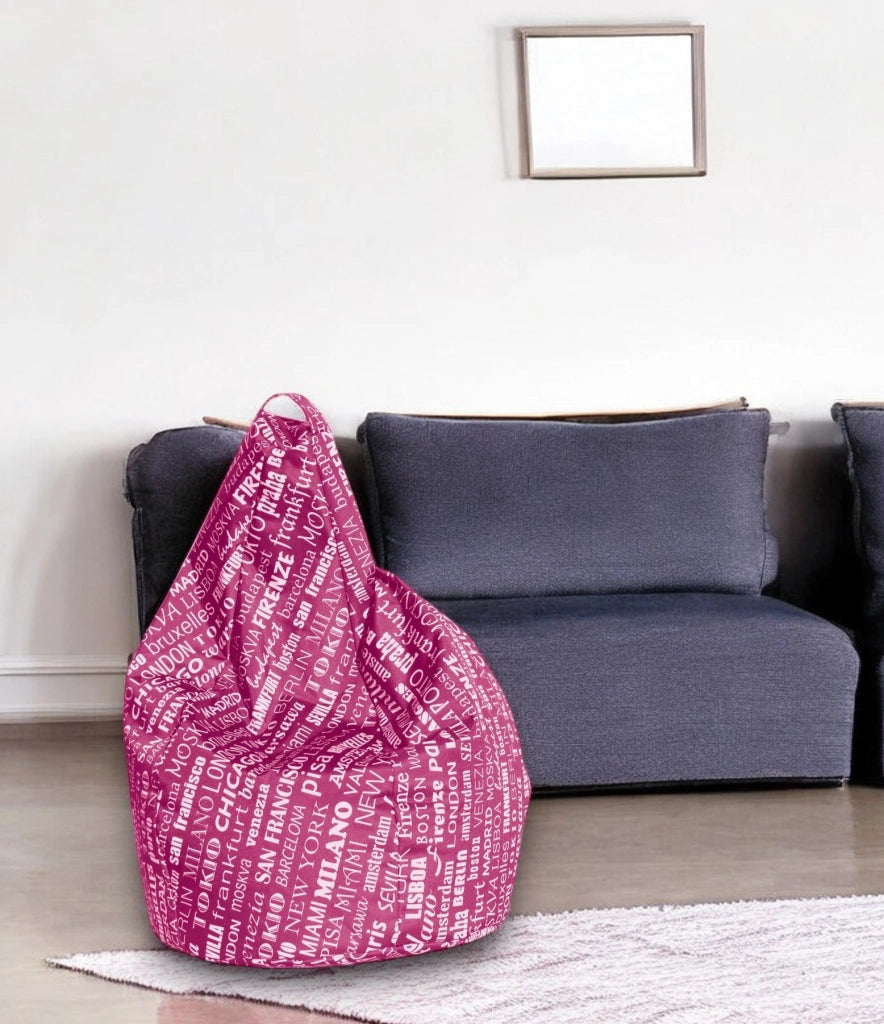 Poltrona a sacco con fantasia con Marisa, colore fuxia e bianco, Misure 80 x 120 x 80 cm