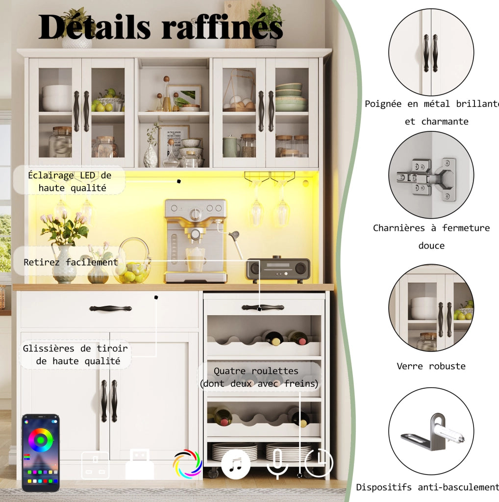 Mobile cucina 140 cm con carrello, LED e portabottiglie