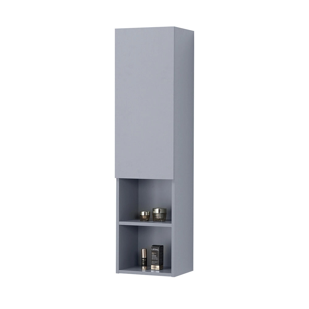 Colonna bagno sospesa azzurra 30x115 cm con quattro mensole e anta soft-close Nuvola