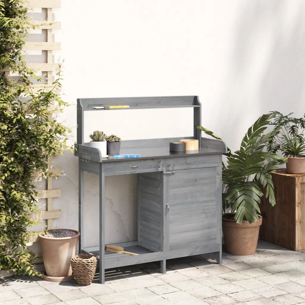 Tavolo Invaso con Mobile-Fioriera Multifunzione Grigio 110,5x45x124,5cm Massello Abete