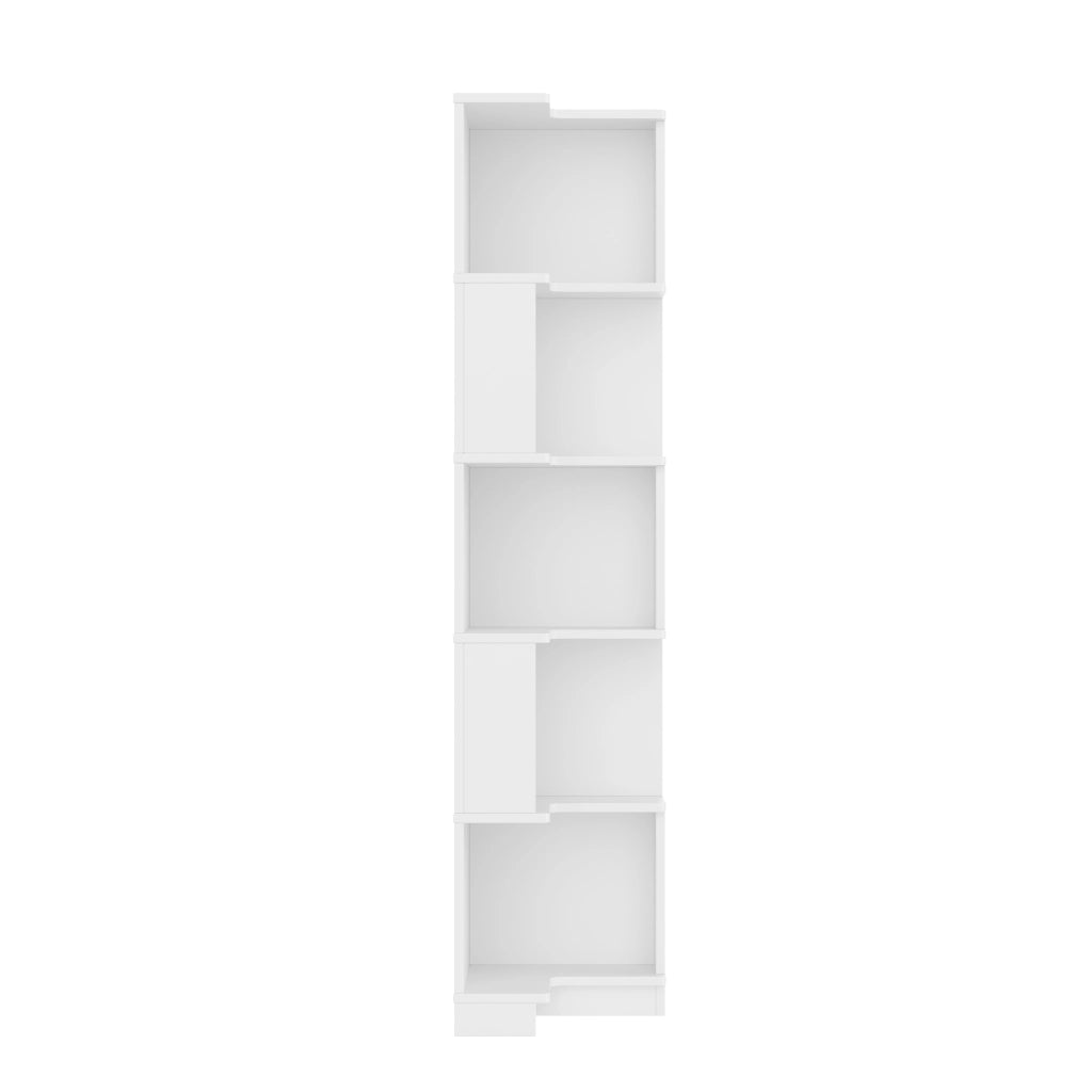 Libreria angolare a L con illuminazione LED, 63,5 x 45 x 175 cm, 5 ripiani, bianca