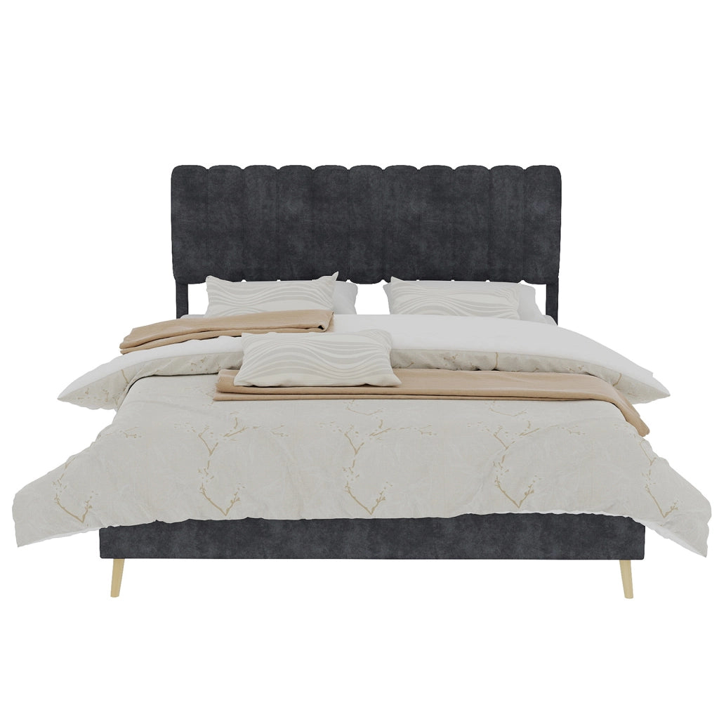 Letto imbottito 160x200 grigio con testiera morbida - Xylo