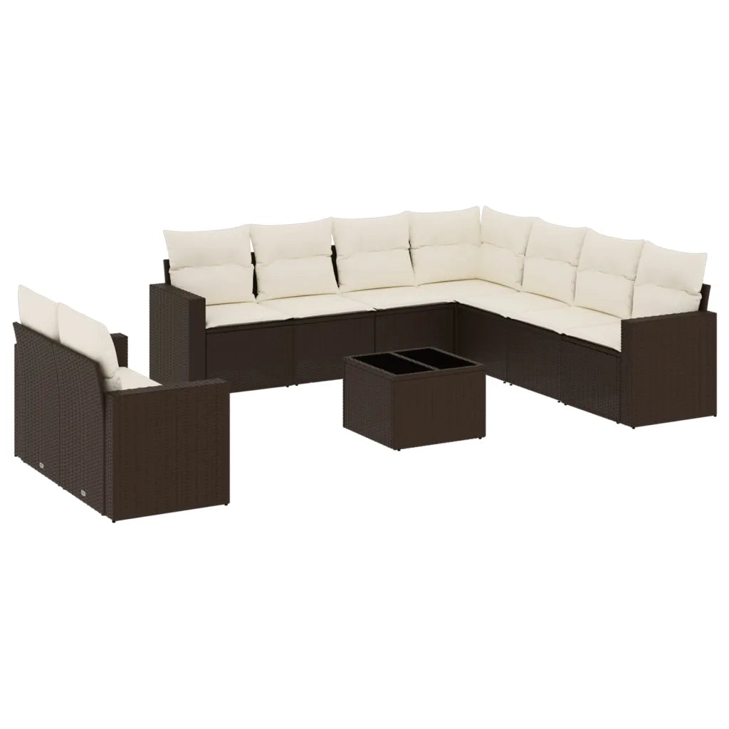 Set Divani da Giardino 10pz con Cuscini in Polyrattan Marrone 3251500