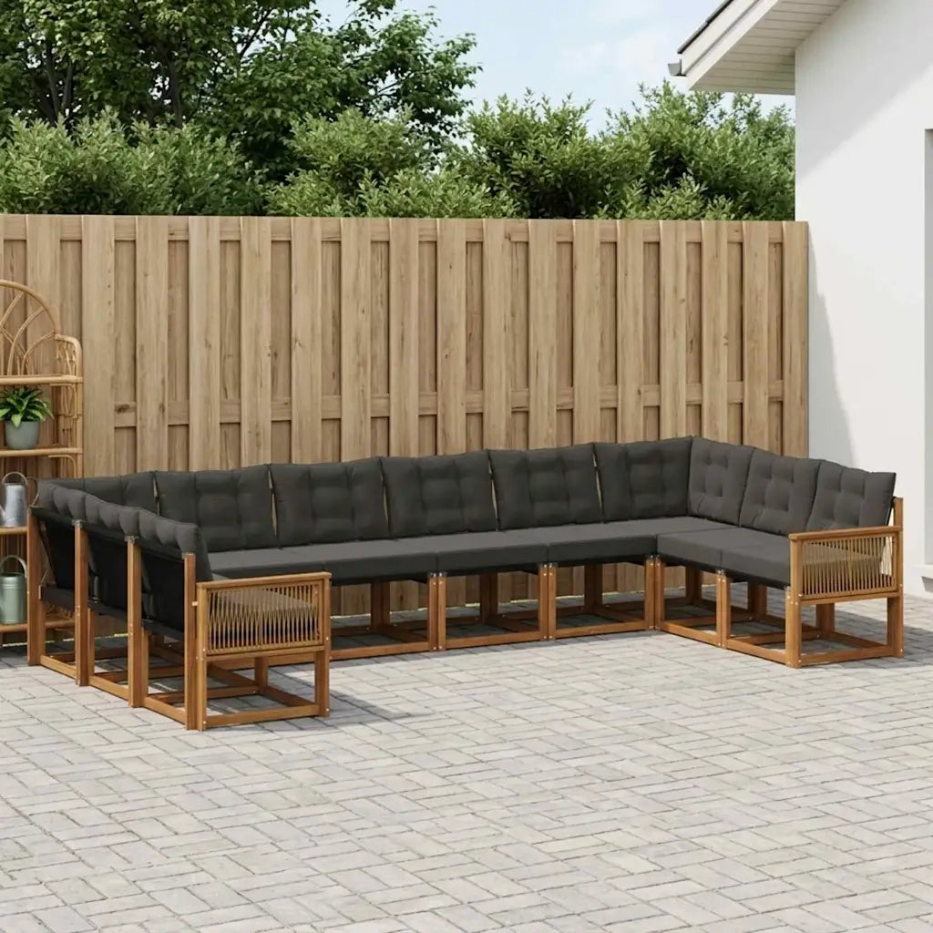 Set di divani da esterno con cuscino 10 pcs Naturale e Nero 3382244