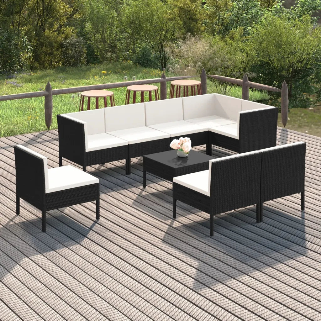 Set Divani da Giardino 9 pz con Cuscini in Polyrattan Nero cod mxl 38341