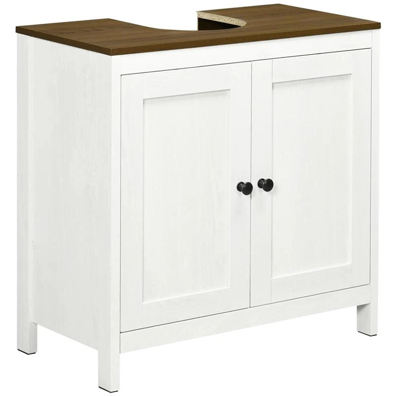 MOBILE SOTTO LAVABO BAGNO IN LEGNO CON RIPIANO INTERNO REGOLABILE 60X30X60 CM BIANCO E COLOR NOCE