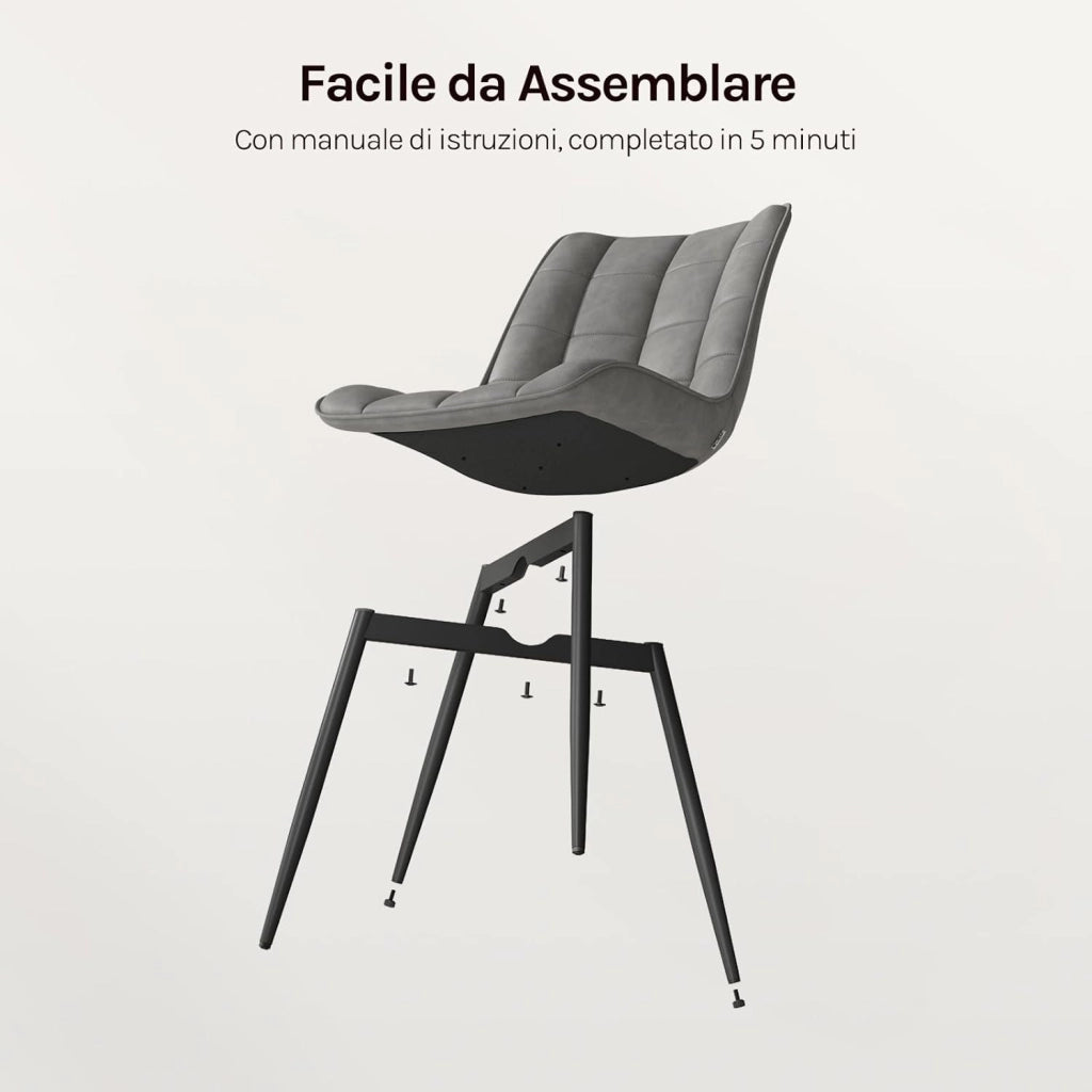 BH207gr-6 Sedie Sala da Pranzo Design Retrò Sgabello Imbottito con Rivestimento in Ecopelle Grigio 6 Pezzi