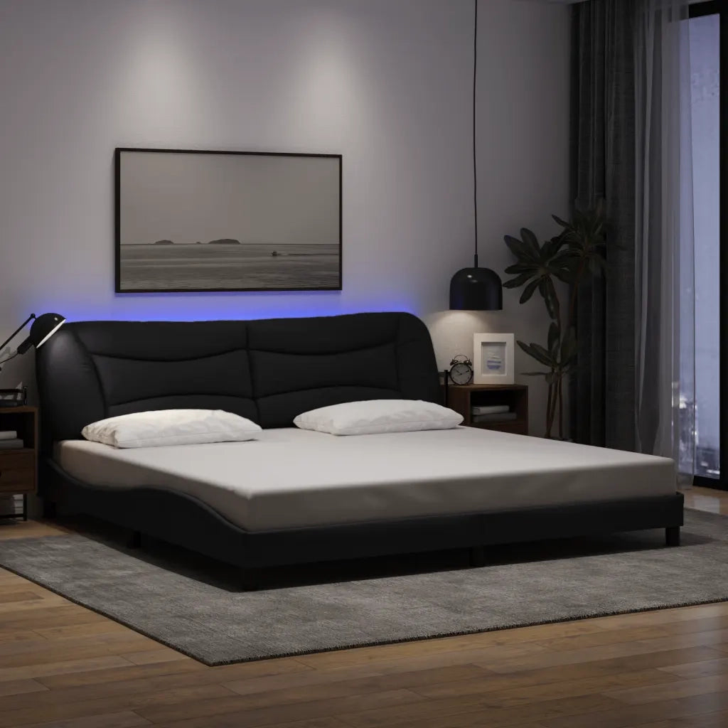 Giroletto con LED senza Materasso-Struttura Letto Hvar Nero 200x200 cm in Tessuto