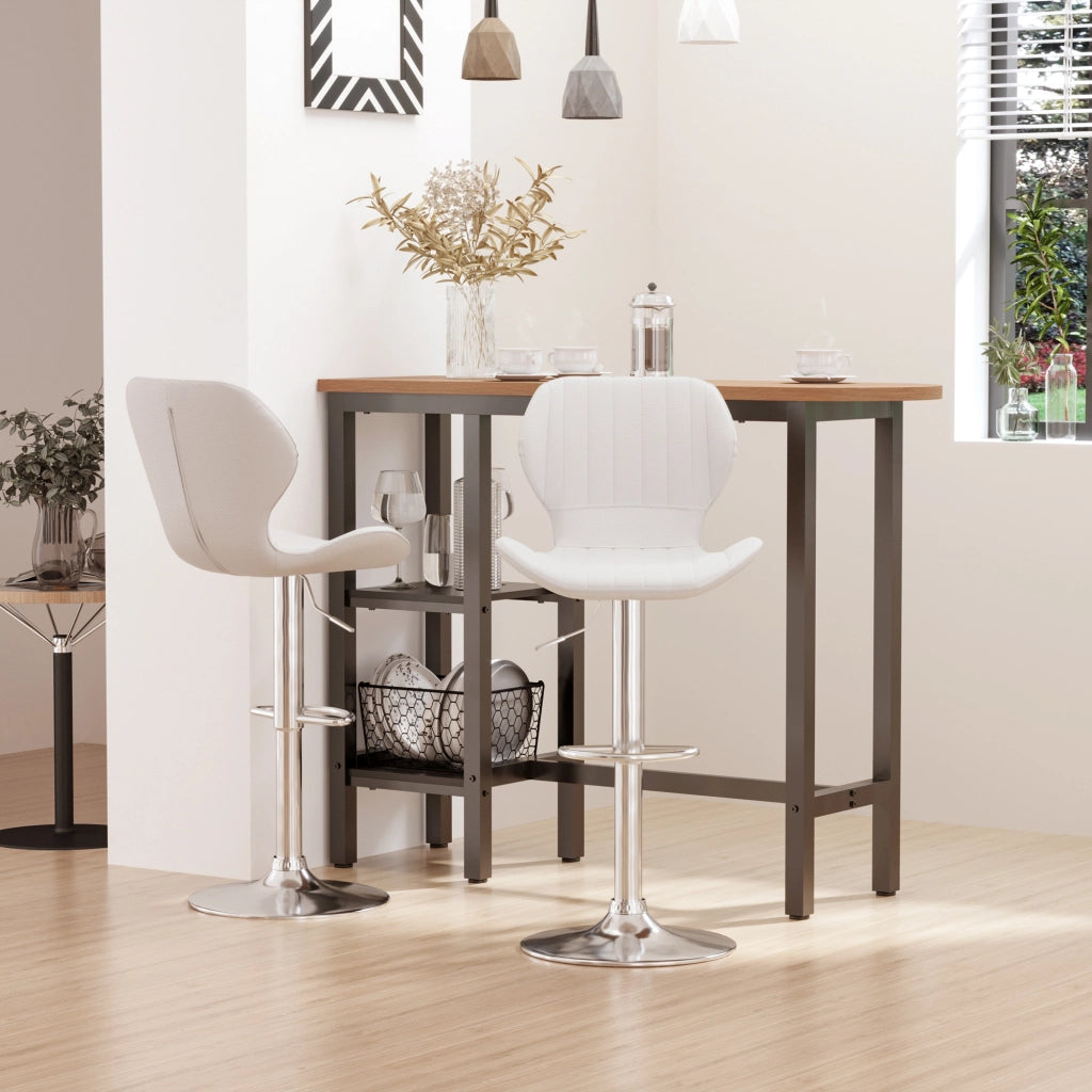 Set 2 Sgabelli Alti Girevoli ¨C Xylo ¨C Schienale Ecopelle Bianco Struttura Metallo 47x51,5x92-114cm