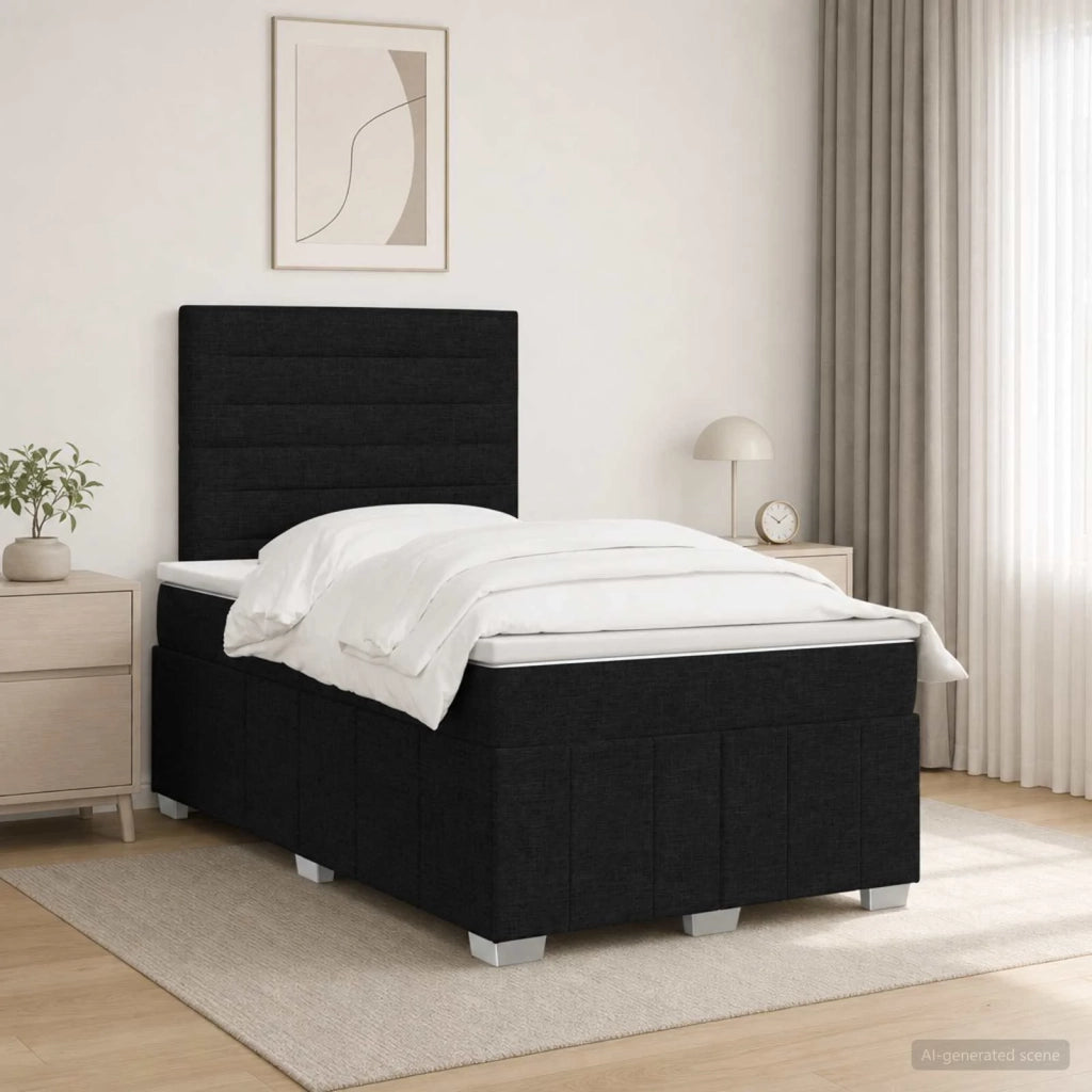 Letto Box Spring LED con Materasso Nero 120 x 200 cm Tessuto 3455572