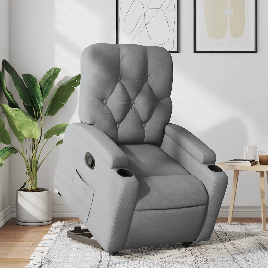Poltrona | Sedia Relax Alzapersona Reclinabile Grigio Chiaro in Tessuto